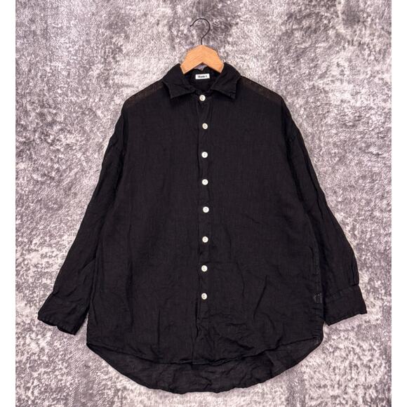 Vitamin A Playa Boyfriend Shirt Small Womens Black Linen Button Down - Picture 1 of 8